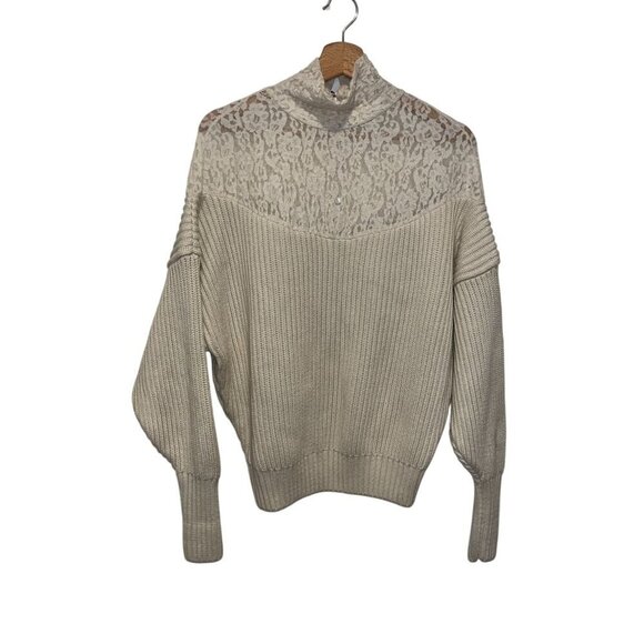 Zara Beige Lace & Knit Pullover Sweater Womens Small Grandmacore - Picture 2 of 9